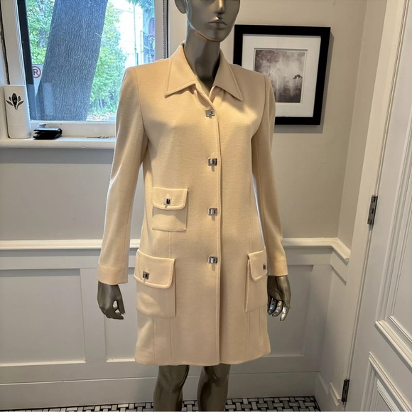 SONIA RYKIEL PARIS COAT Jacket CREAM Off WHITE 42/12 Turn Key Lock Silver button - Picture 8 of 15